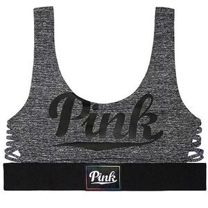 Pink Brand Strappy Cami Marl Grey Logo Unlined Sports Bra Size S